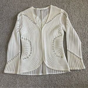 Obstinee Zipper Front Netting Lace Blouse Jacket